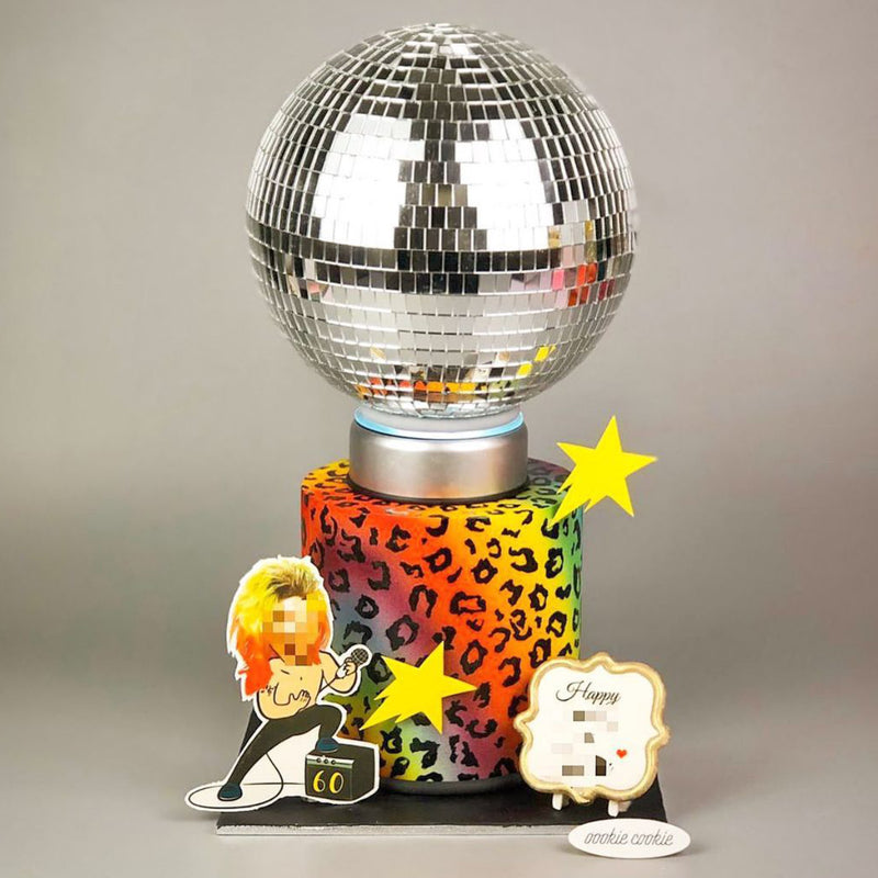 Disco Ball Cake - Rainbow Leopard Pattern