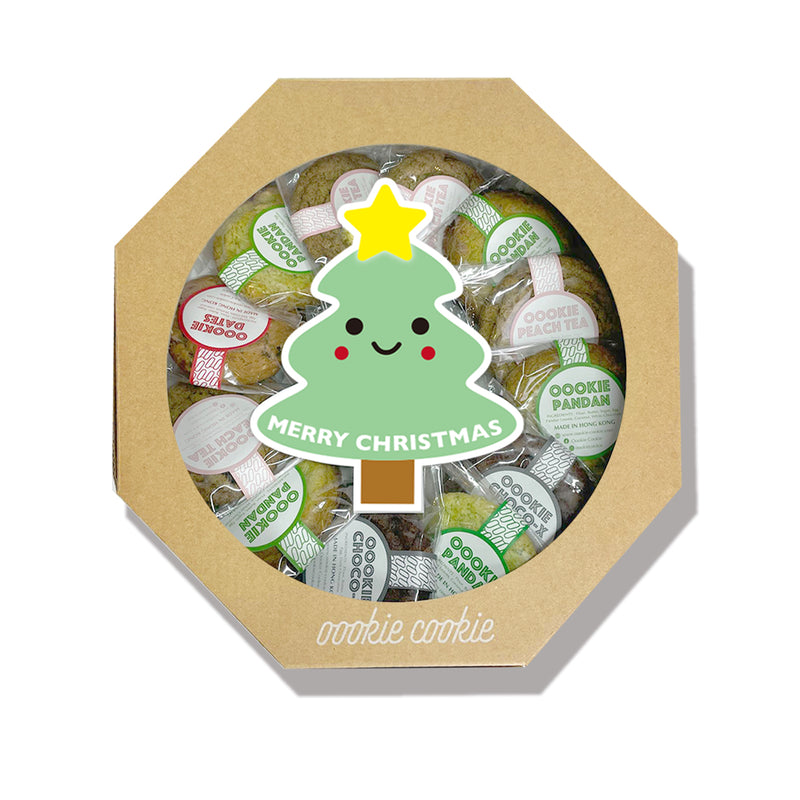 12 pcs Xmas Chewy Cookie Platter with Xmas Tree Foamboard Decoration